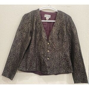 Karen Miller Vintage Womens Jacket Blazer Black Purple Metallic Size 10 USA Made